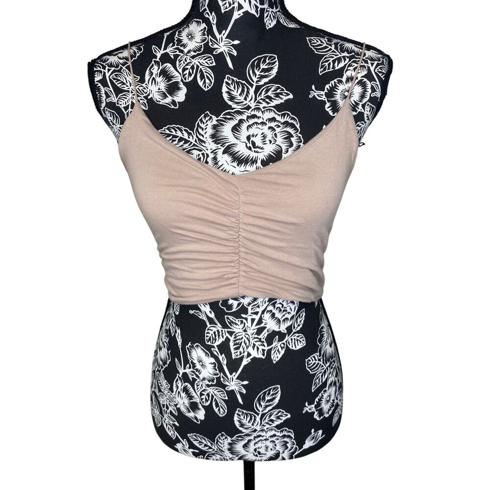 Garage Ruched Cropped Cami Tank Beige Nude Y2K Coquette Stretch Crop Top Summer